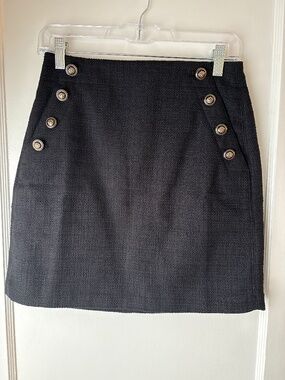 Loft Petite Tweed Admiral Shift Skirt, Black, Sz 0P, NWT